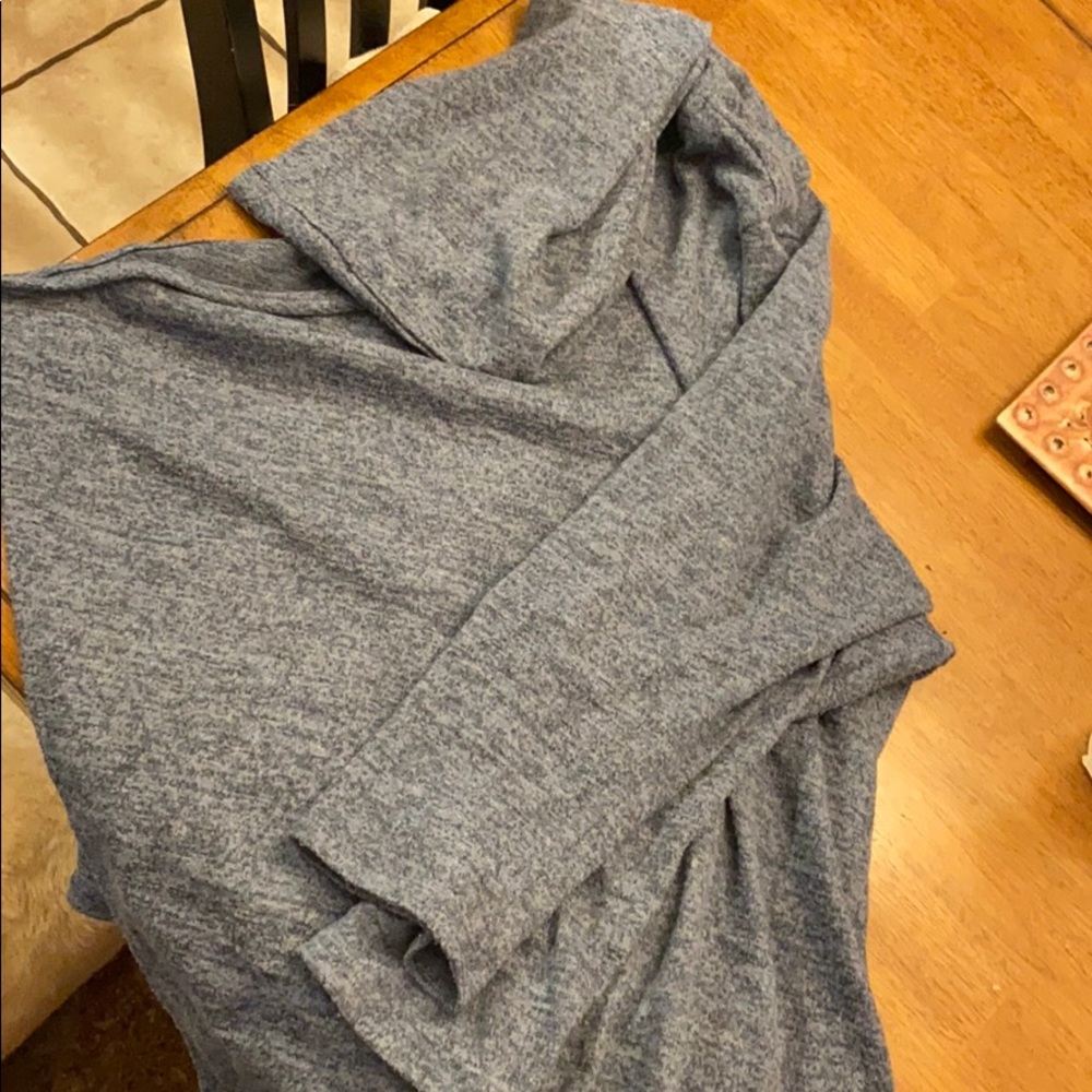 Catherine’s 3X hooded drape front sweater